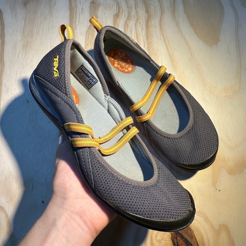 Teva Women's Zirra Mary Jane Mesh Athletic Water Flats Grey Yellow Size 6